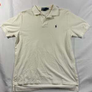 Vintage Polo Ralph Lauren Cream White Mesh Pique Short Sleeve Polo Shirt Men's L